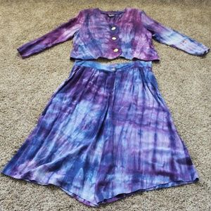 Purple and Blue Tie Dye Gaucho Pant Suite Size 24